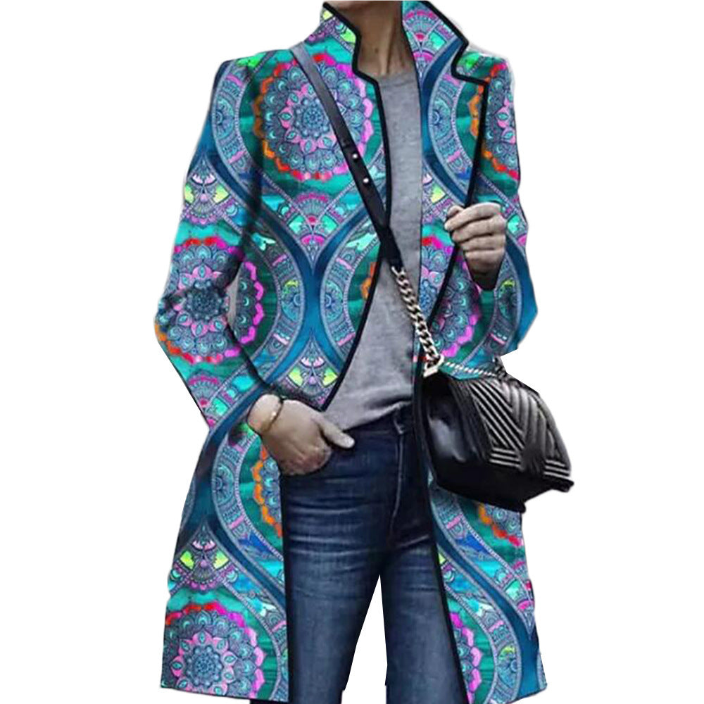 Colorful ring blue mid-length coat trench coat women