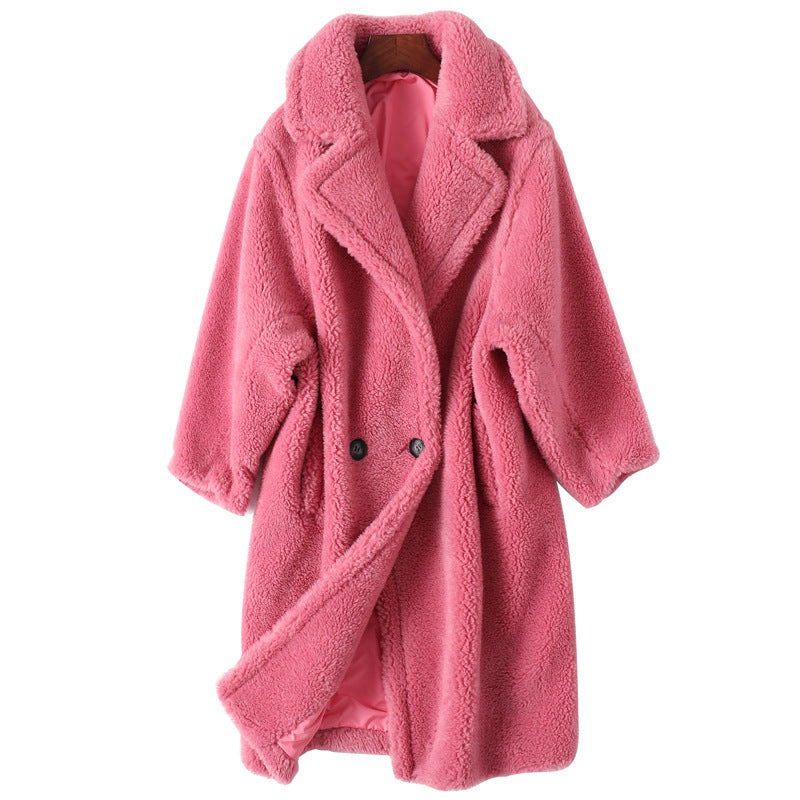 Granule Sheep Shearing Women Long Teddy Fur Coat