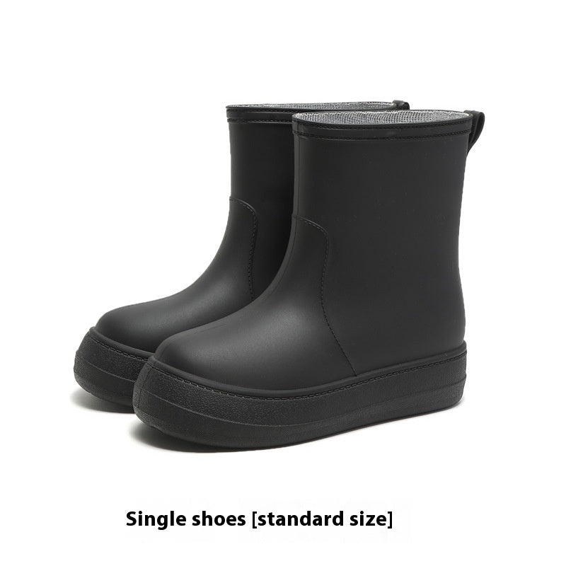 Women's Flat Mid-calf Rain Boots Non-slip Rubber Shoes