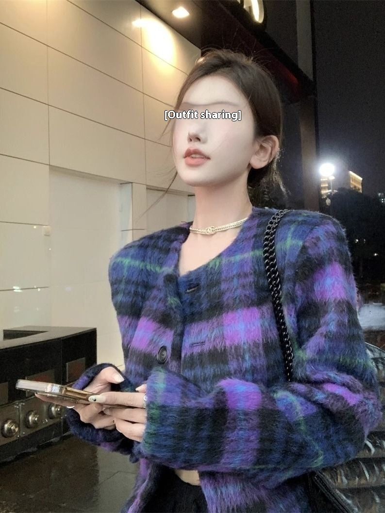 Plaid Short Woolen Coat Women