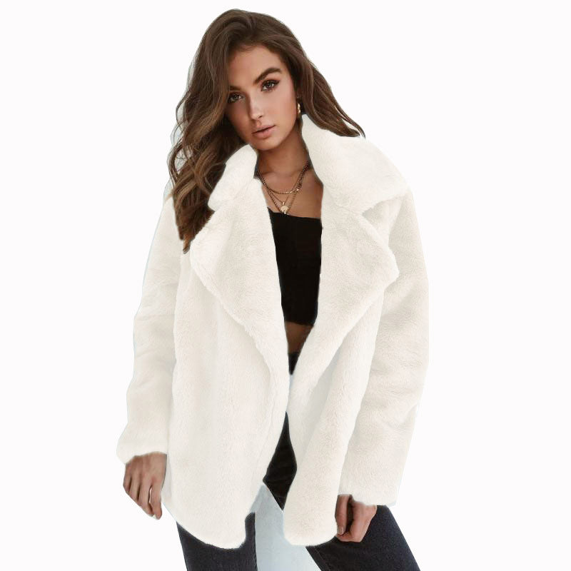 Sexy Plush Lapel Woolen Coat Women