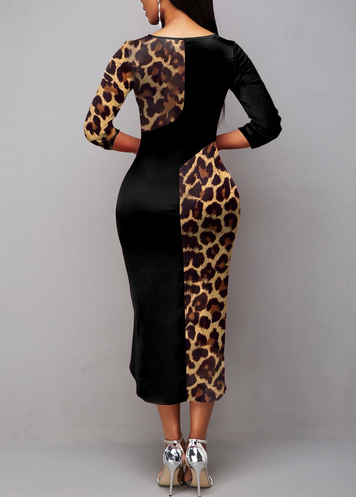 Intellectual Style Elegant Women's Leopard Print Pullover Round Neck Irregular Sheath Dress