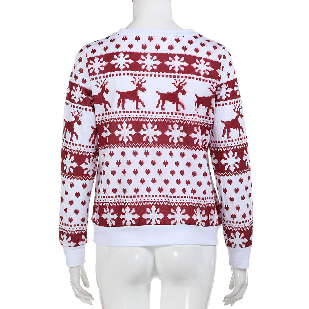 Fashion Tops Knit Christmas Snow Deer Autumn Winter Long Sleeve Jumper Womens