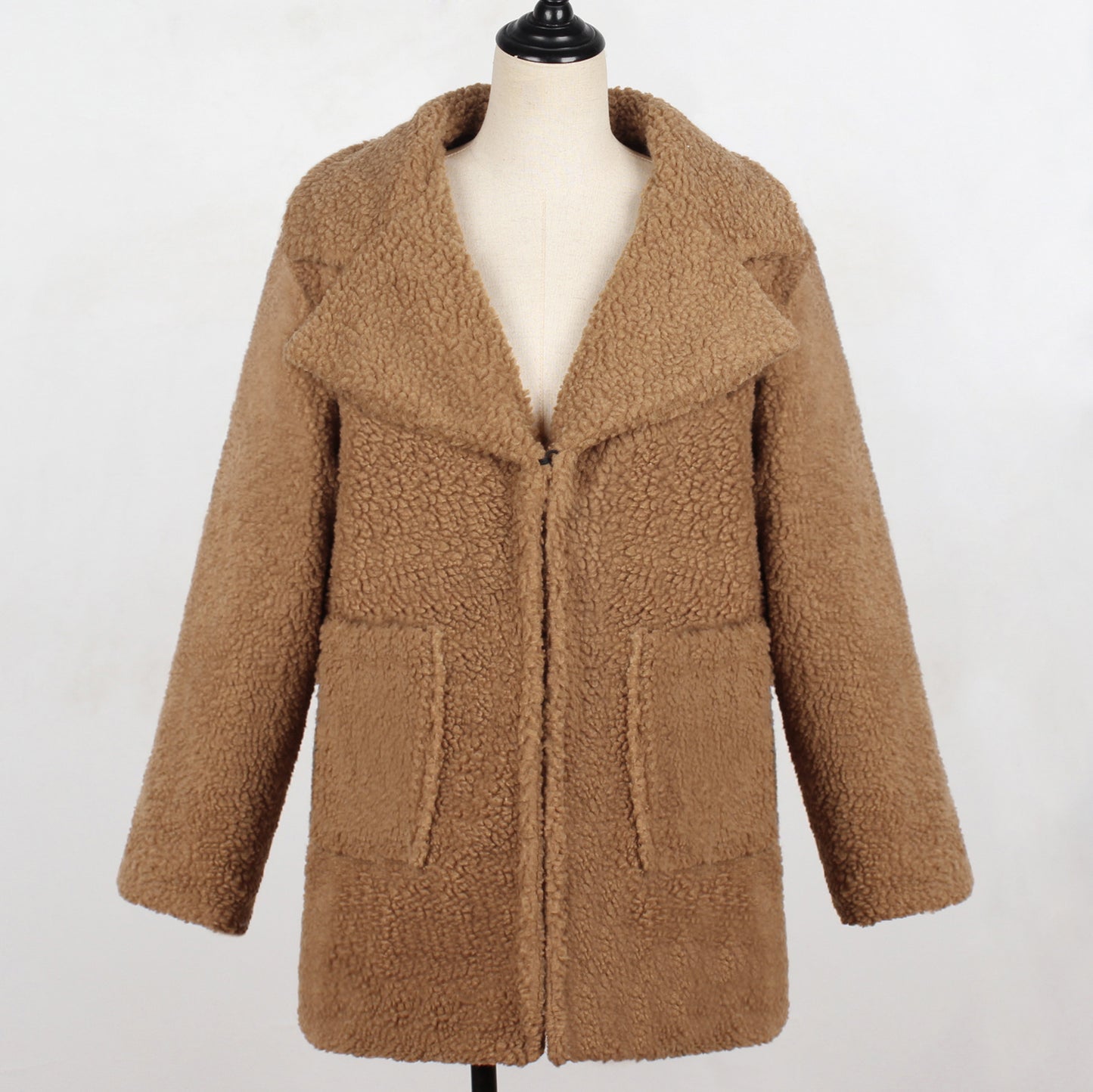 Long faux fur coat suit collar women casual coat