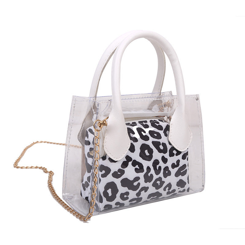 New Fashion Transparent Cow Leopard Printing Women Small Chain Crossbody Handbags Casual PVC Ladies Mini Shoulder Messenger Bags