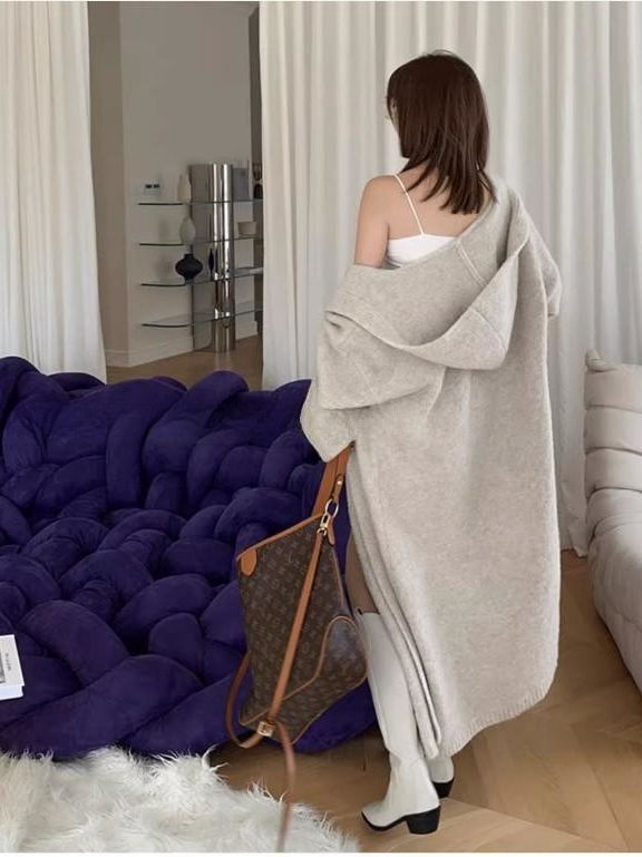 Super Long Soft Glutinous Hooded Sweater Coat Women