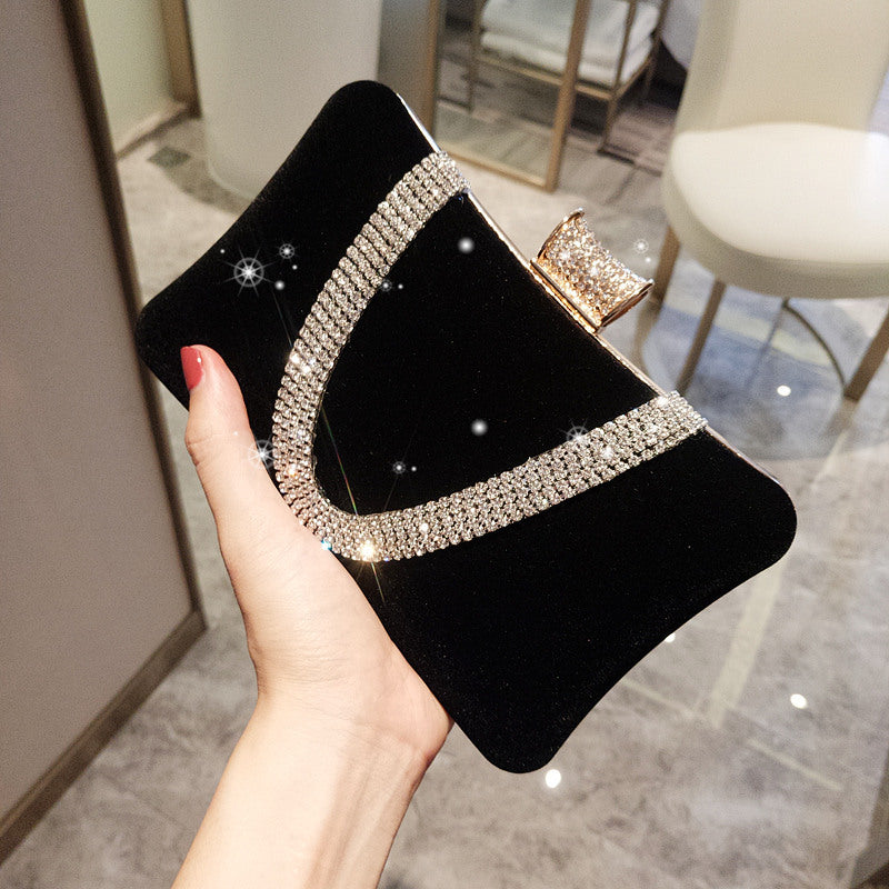 One-shoulder diagonal diamond handbag