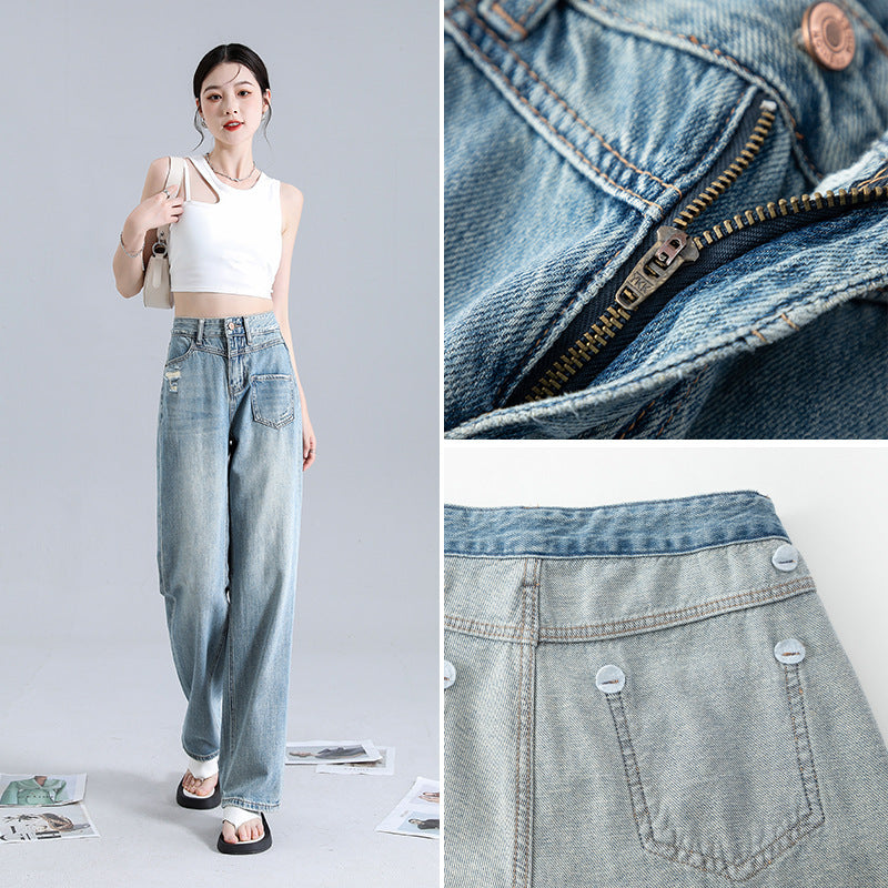 Fashionable Irregular Straight Jeans For Women