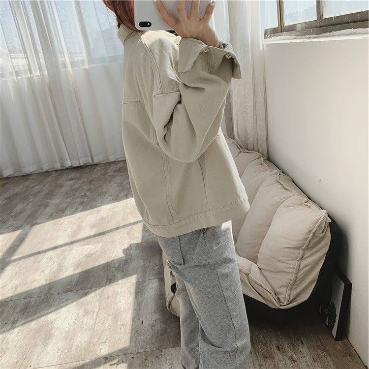 Western beige denim short coat women