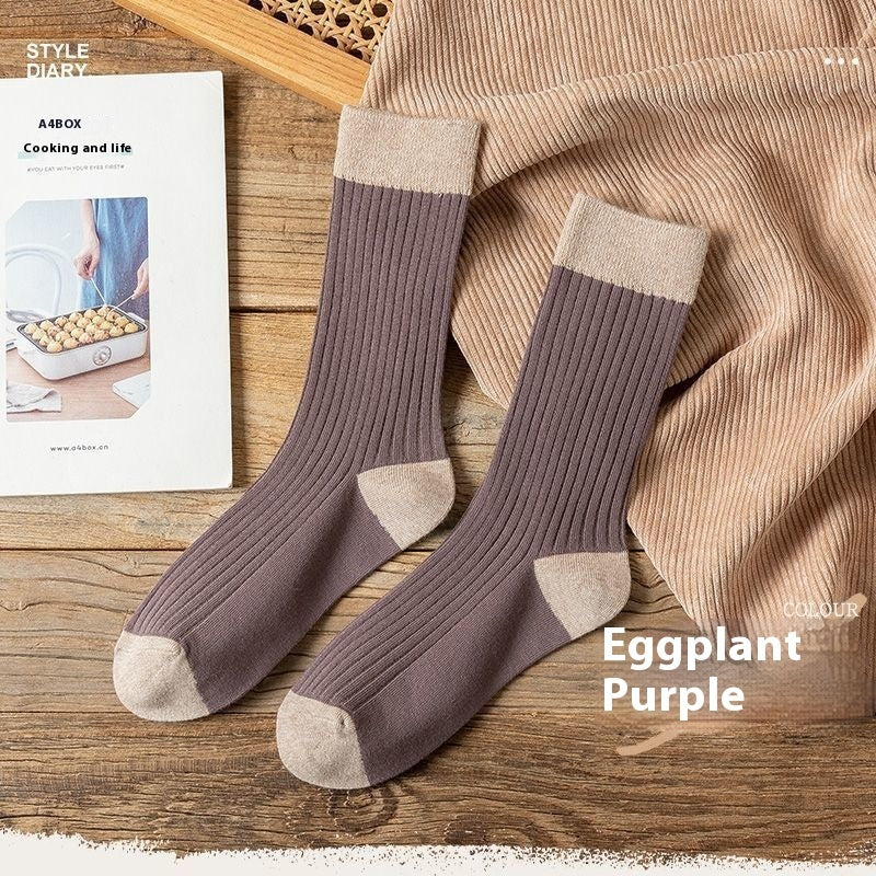 Women's Versatile Mori Mid-calf Contrast Color Bunching Socks