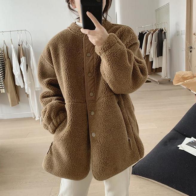 Lamb Wool Coat For Women Winter New Loose Slimming Stand Collar Padded Coat