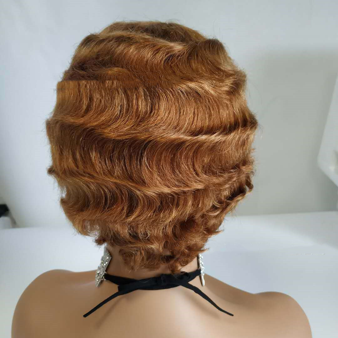 Pixie Cut Short Bob Wig Remy Human Hair Finger Wave Wigs