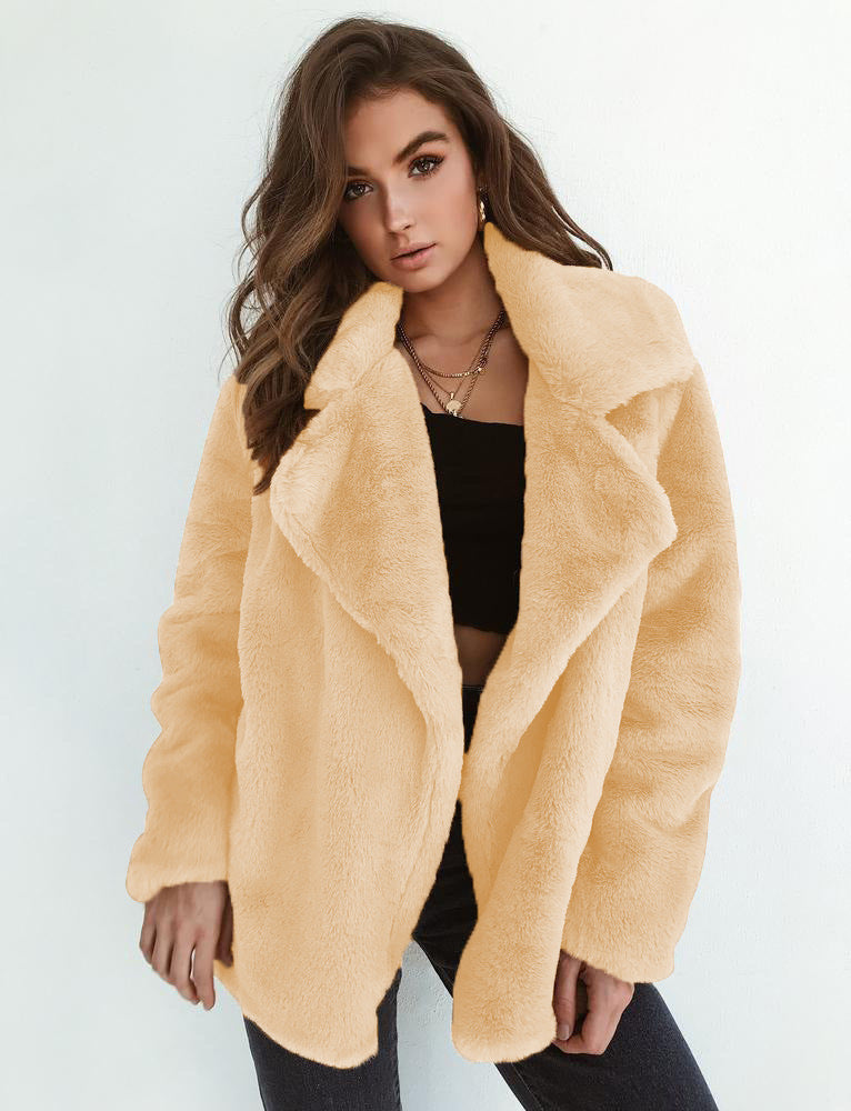 Sexy Plush Lapel Woolen Coat Women