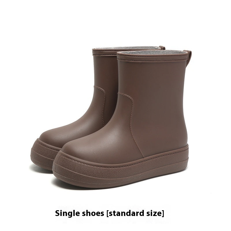 Women's Flat Mid-calf Rain Boots Non-slip Rubber Shoes