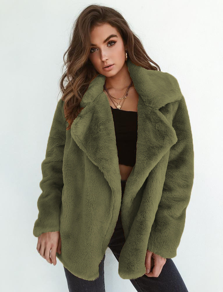 Sexy Plush Lapel Woolen Coat Women