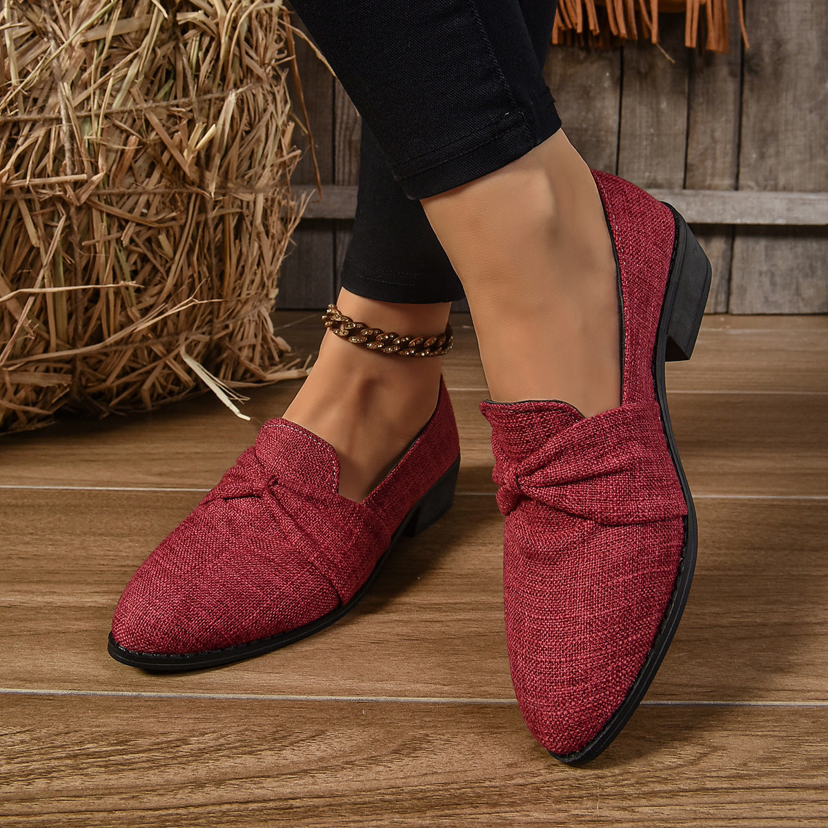 Women's Loafers Pointed Toe Chunky Heel Shoes