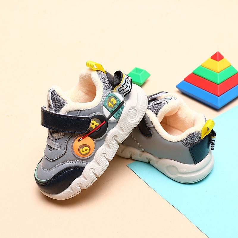 Children Leather Short Plush Sports Shoes Boys' Walking Cotton Shoes