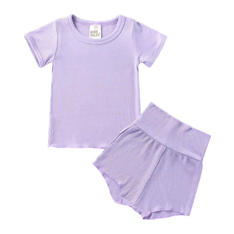 Children's Candy Color Breathing Cotton Pajamas Suit