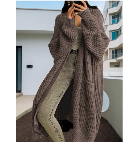 Lazy Shoulders Thick  Long Sweater Coat Women