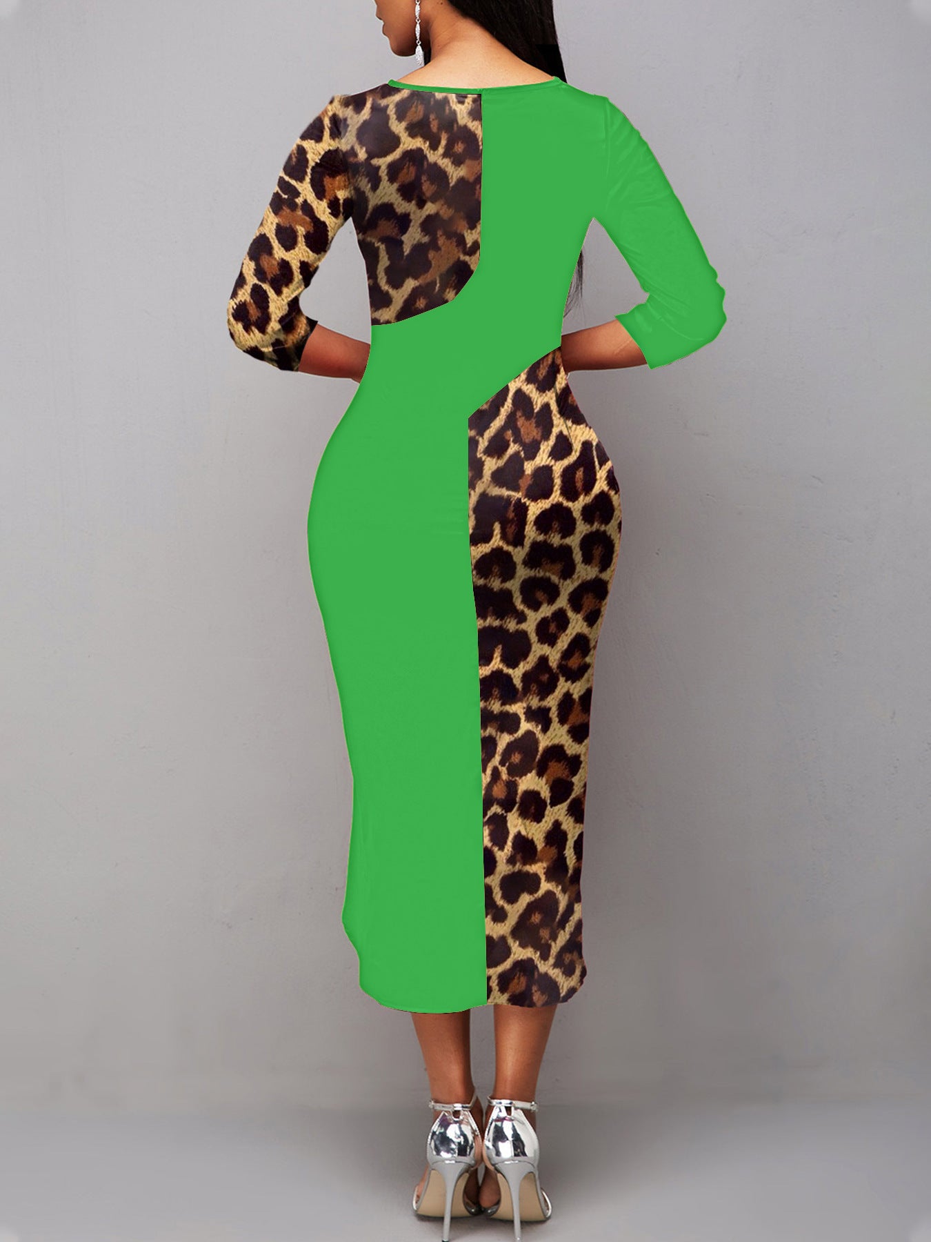 Intellectual Style Elegant Women's Leopard Print Pullover Round Neck Irregular Sheath Dress