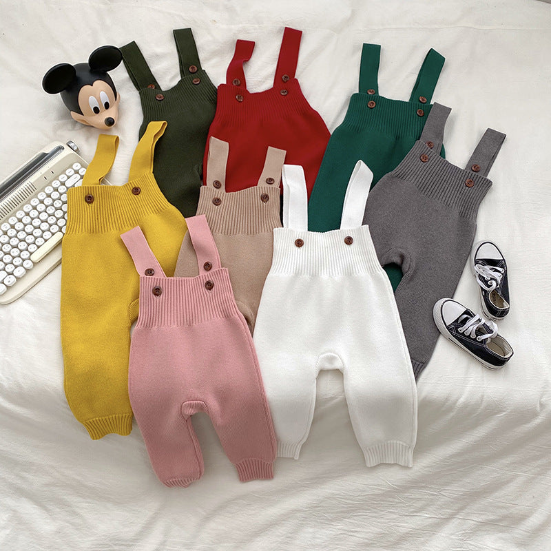 Ins Style Baby Autumn Clothing Knitted Bib Jumpsuit