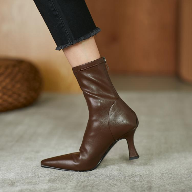 High Heel Stretch Pointed Ankle Boots Women