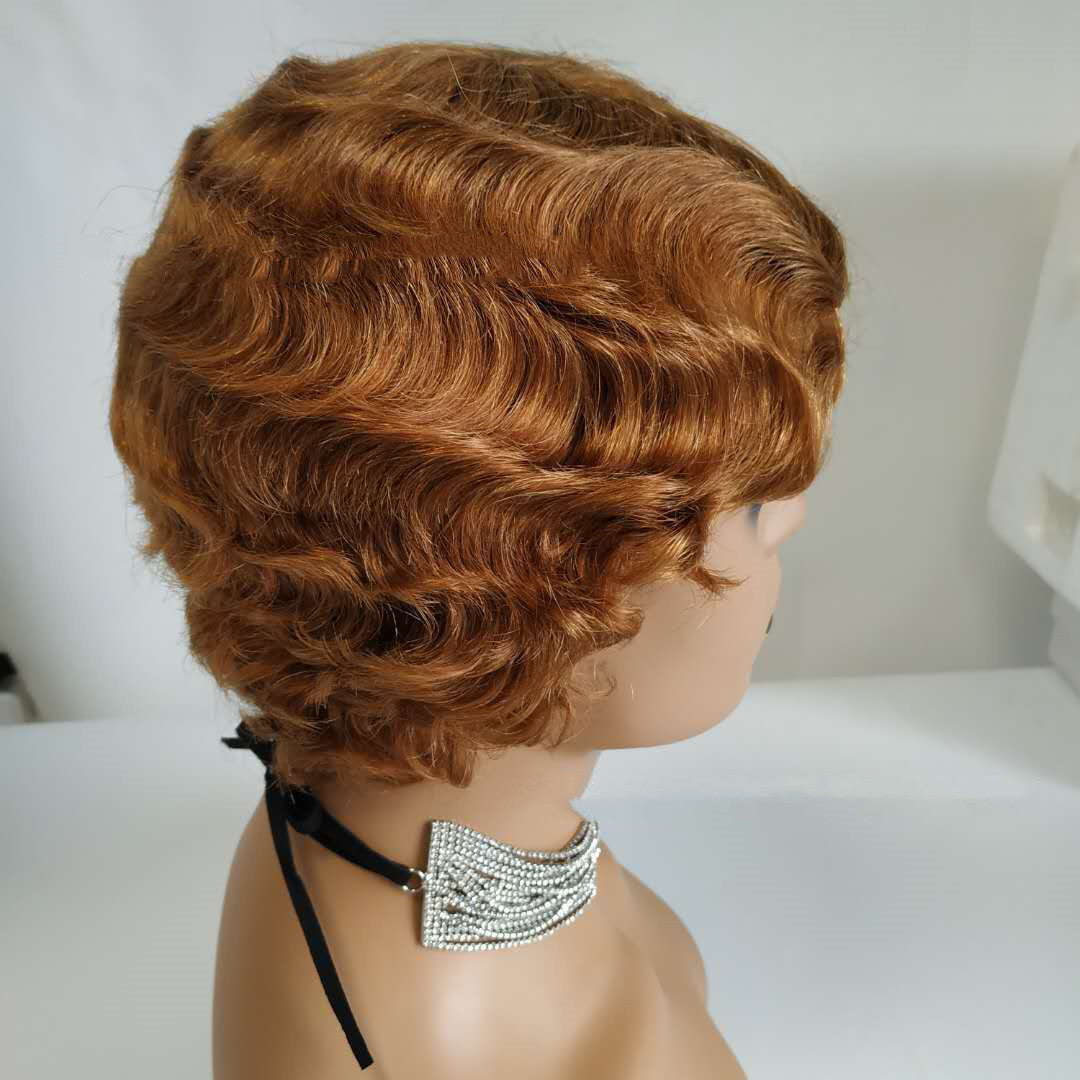 Pixie Cut Short Bob Wig Remy Human Hair Finger Wave Wigs