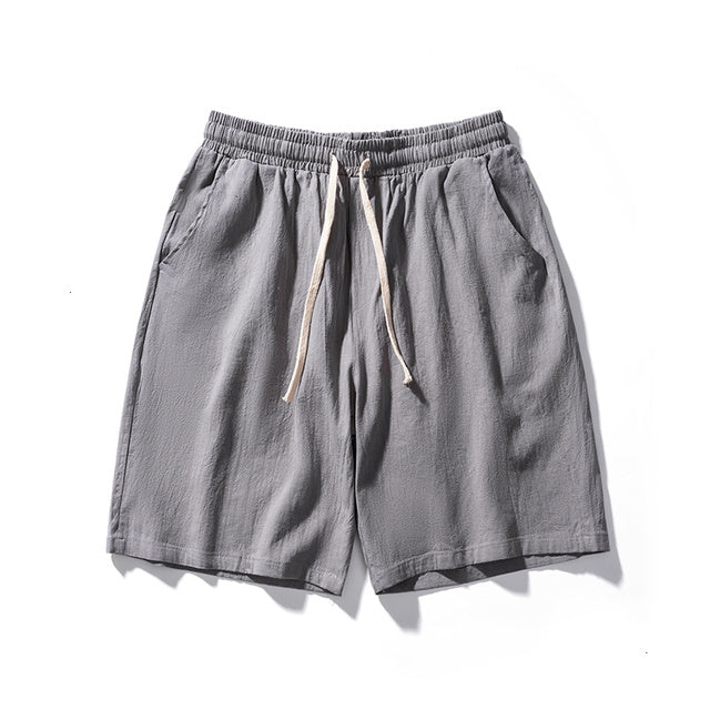 Cotton Line Shorts Men Summer Elastic Waist