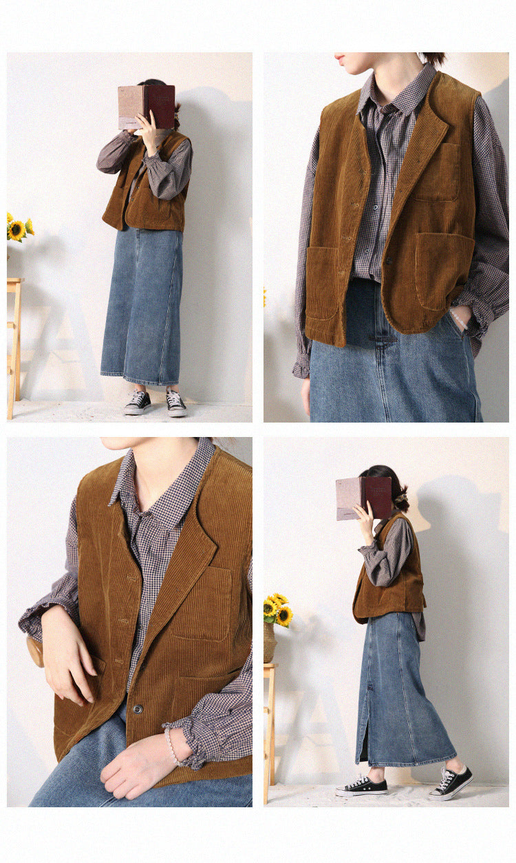 Retro Elegant Corduroy Vest Coat Women