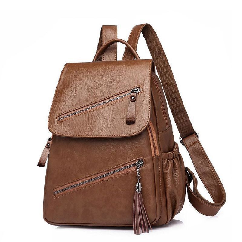 Women's Korean-style Fashionable Pu Soft Leather Casual Backpack