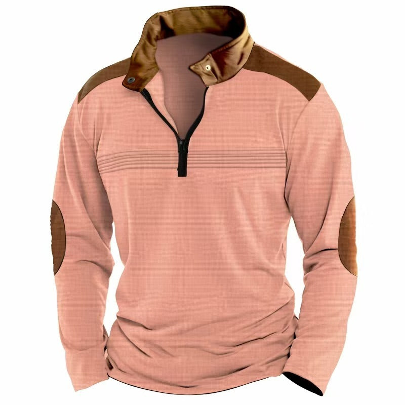 Men's Stitching Polo Shirt Long-sleeve Zipper Sports