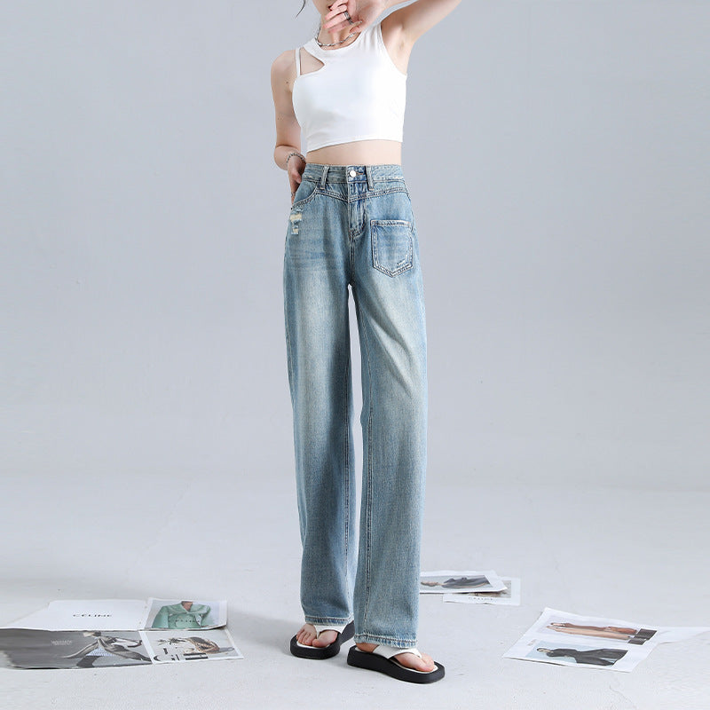 Fashionable Irregular Straight Jeans For Women