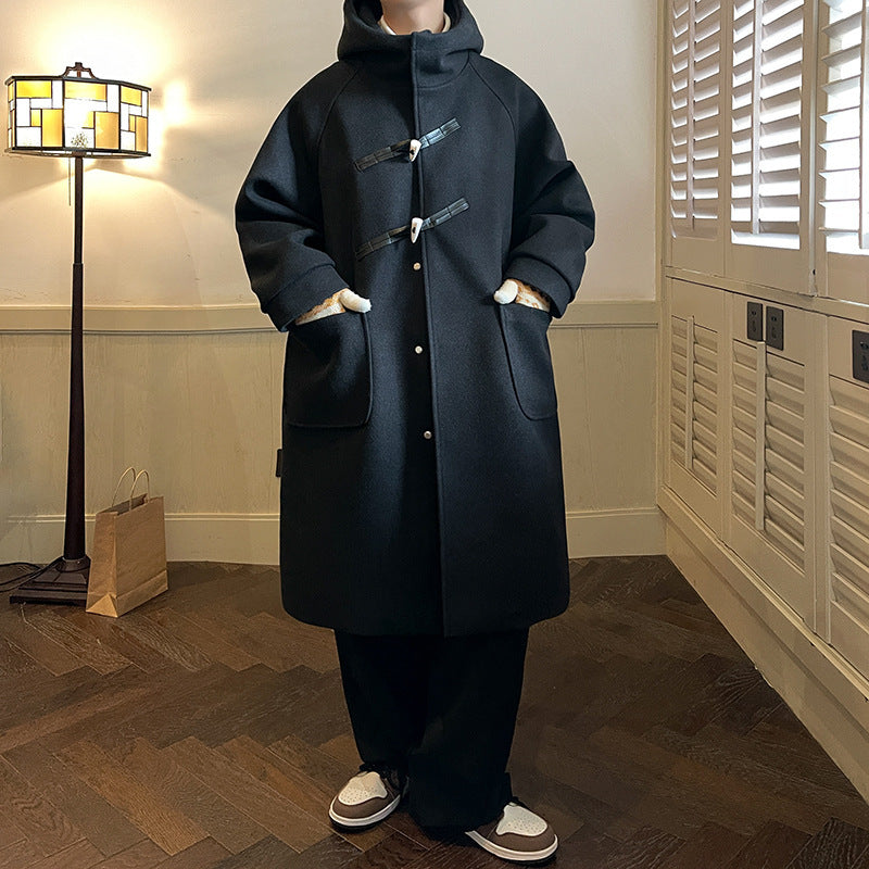 Autumn Winter Japanese Hoodie Woolen Trench Coat