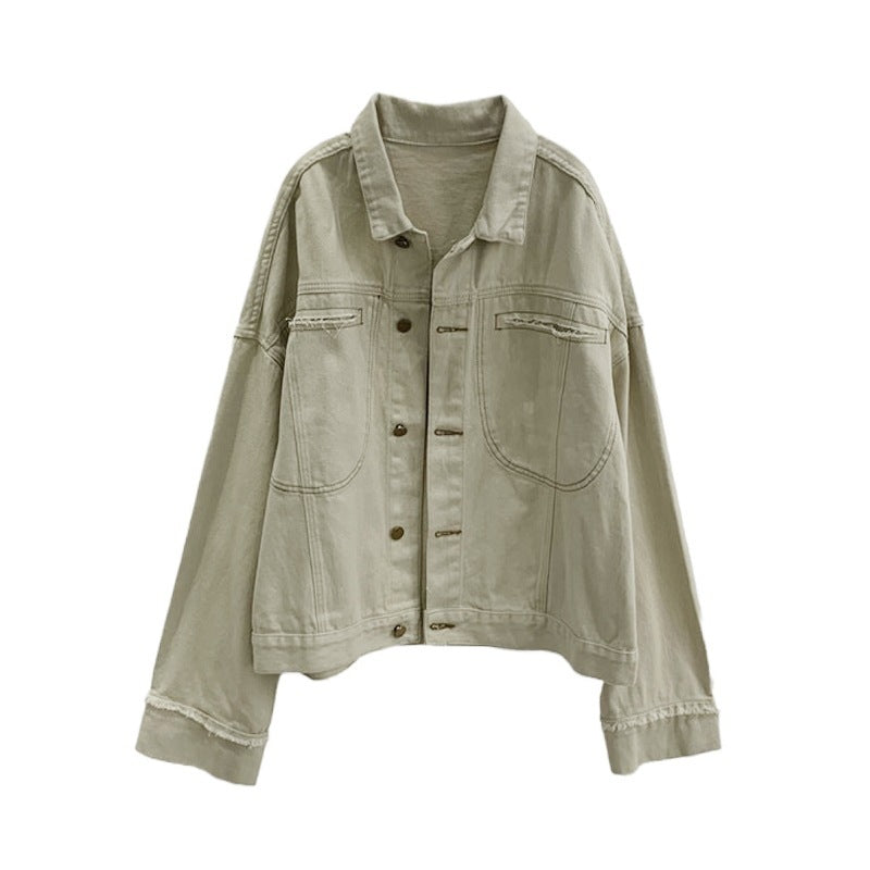 Western beige denim short coat women