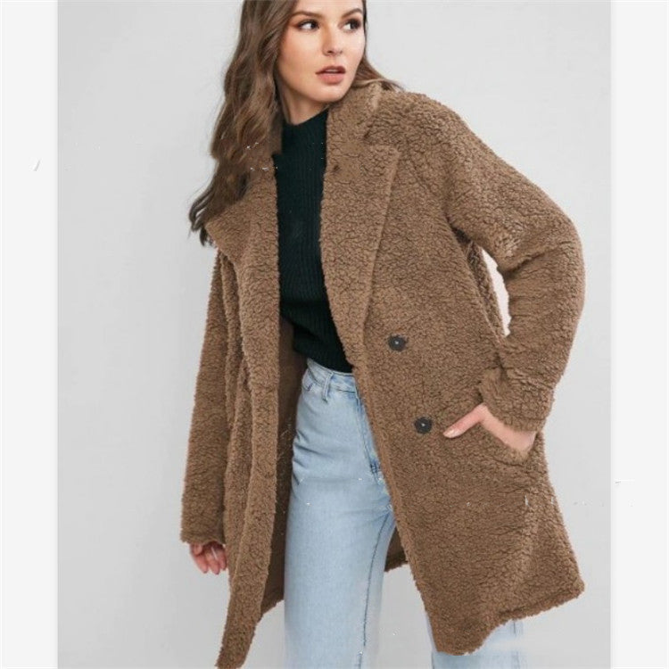 Women Mid Length Blended Wool Coat