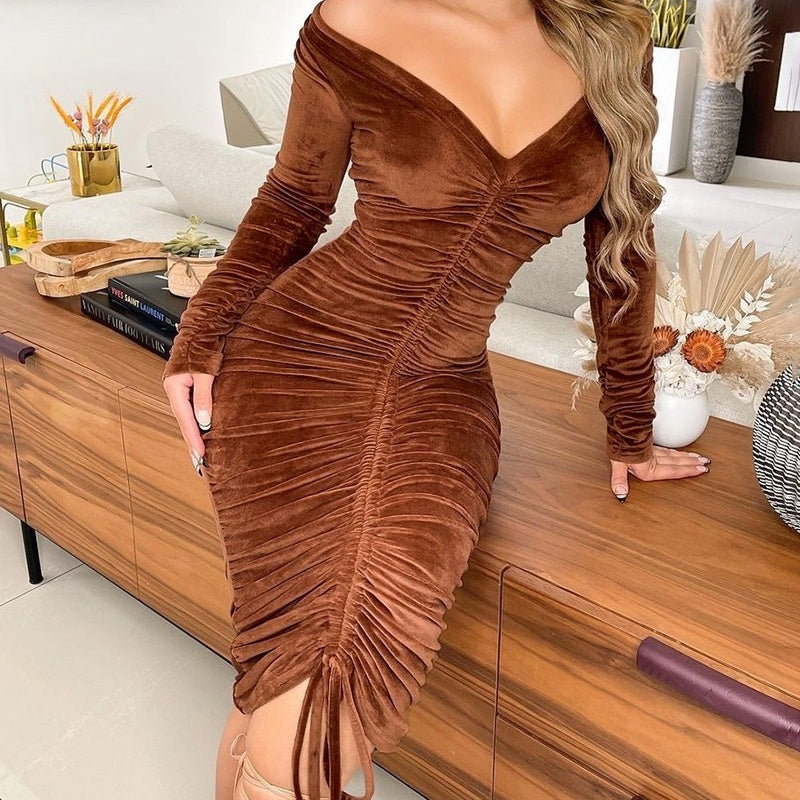 Solid Color High Waist Mid-length Dress