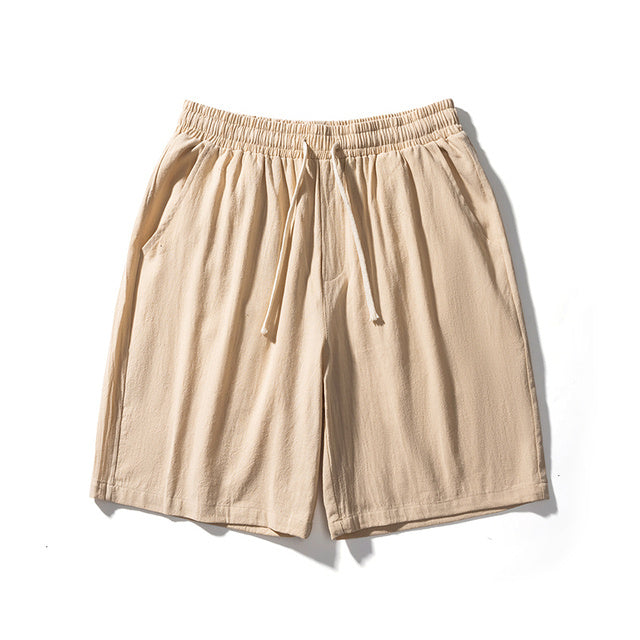 Cotton Line Shorts Men Summer Elastic Waist