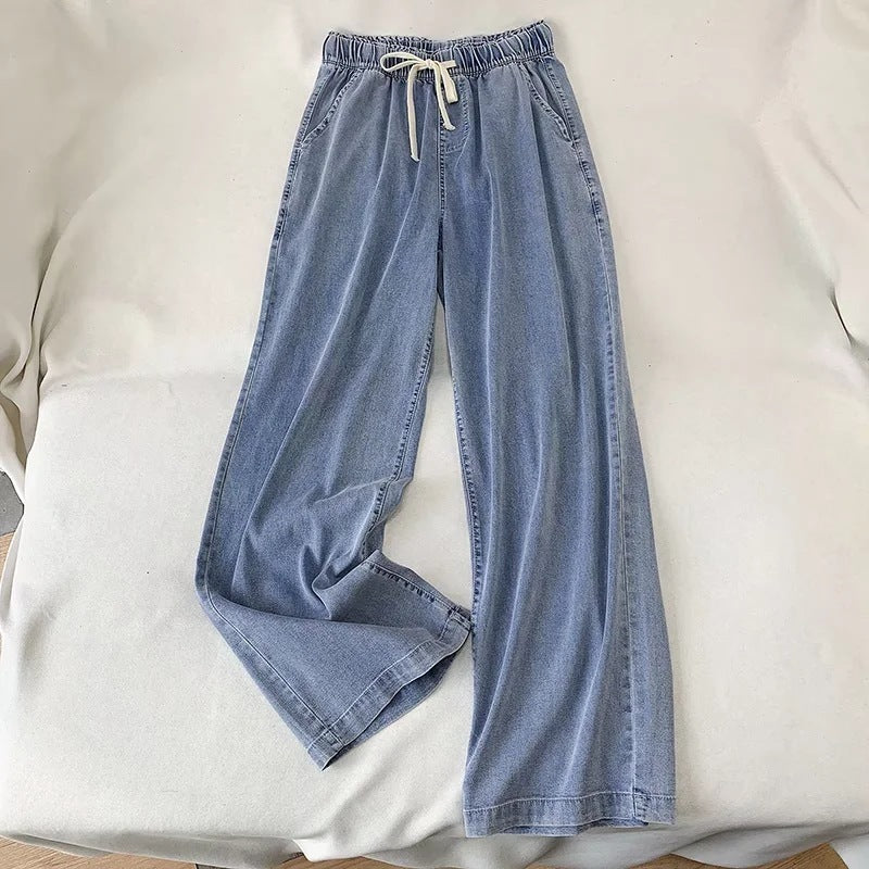 Women's Fashion Denim Drawstring Wide-leg Pants