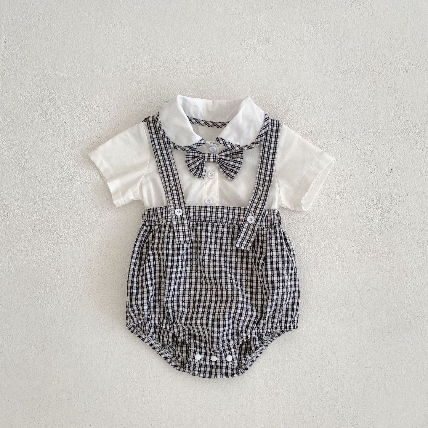 Baby Doll Collar And Plaid Fake Two Pieces