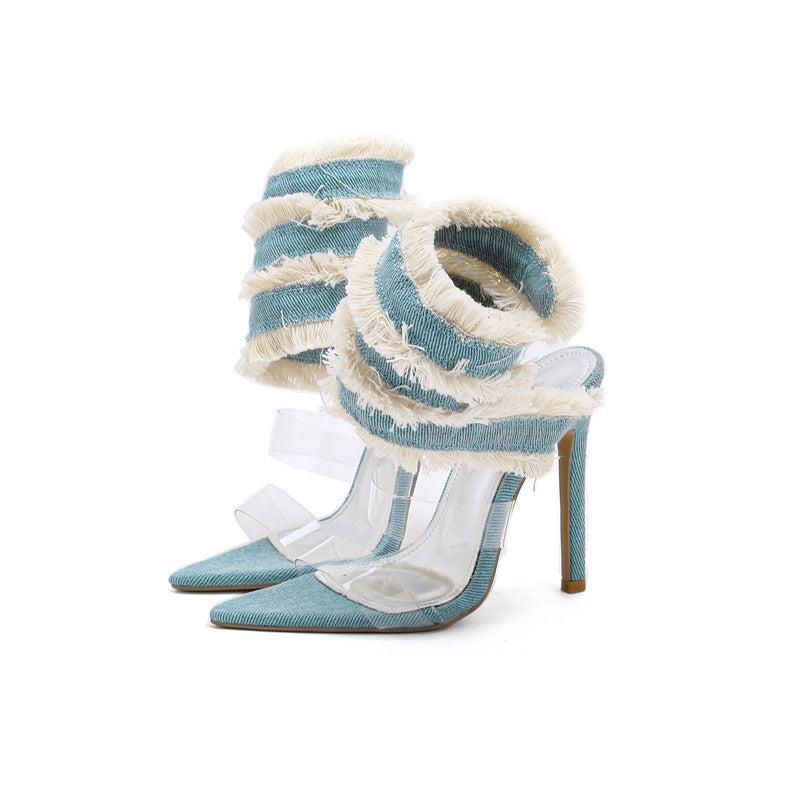 Roman Denim Snake Spring Pointed-toe Stiletto Sandals