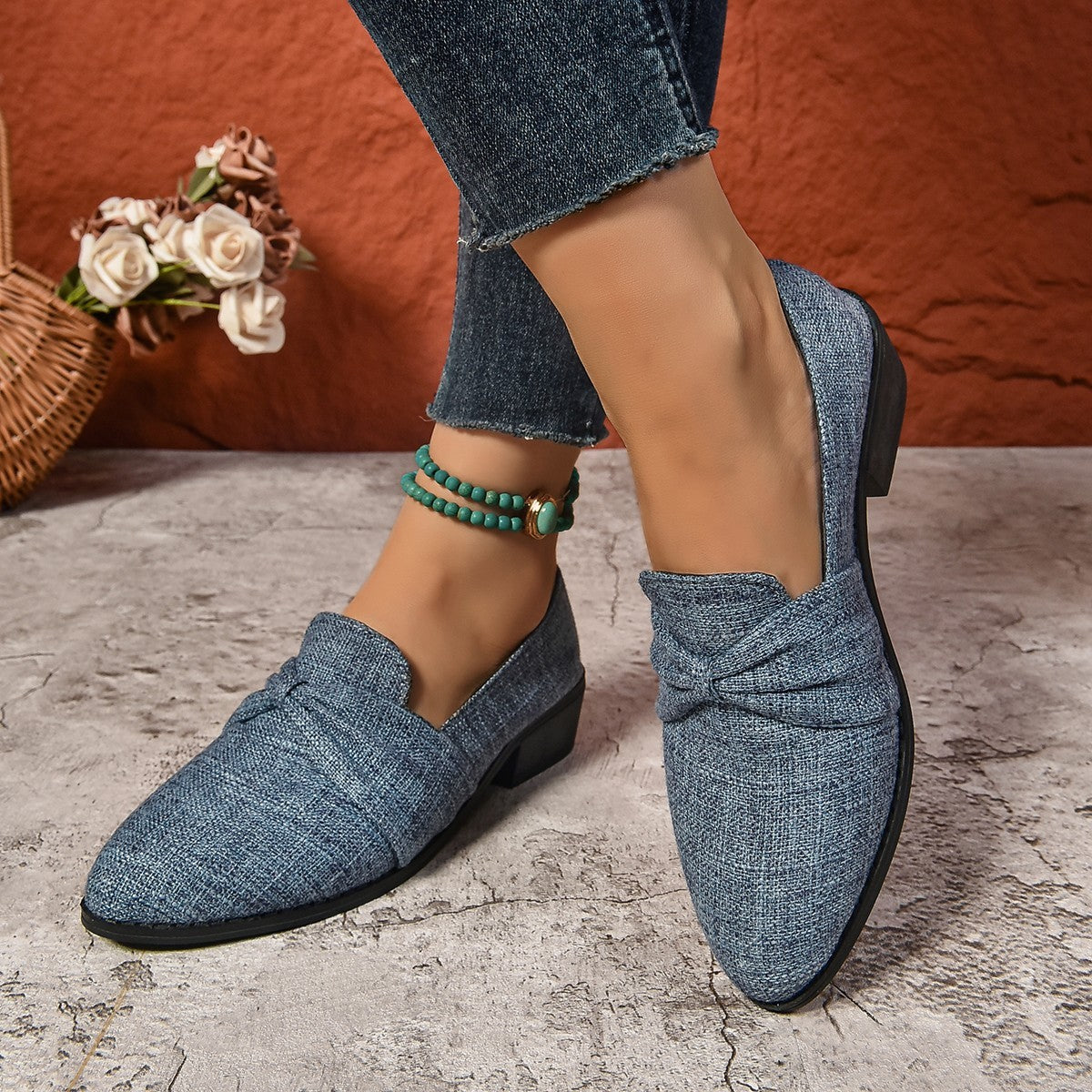 Women's Loafers Pointed Toe Chunky Heel Shoes