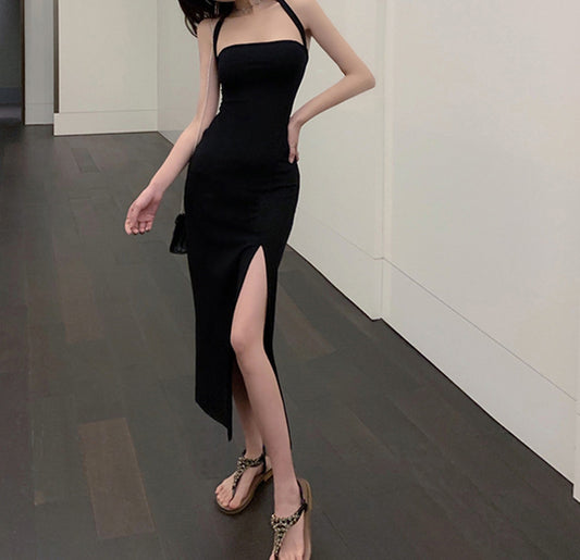 Backless Sexy Strap Split Summer Dress Women Elastic Long Dresses Sleeveless Camisole Clubwear Evening Party Dress Women's Robe