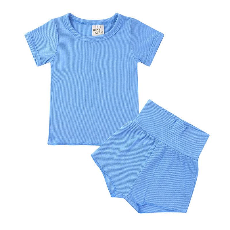 Children's Candy Color Breathing Cotton Pajamas Suit