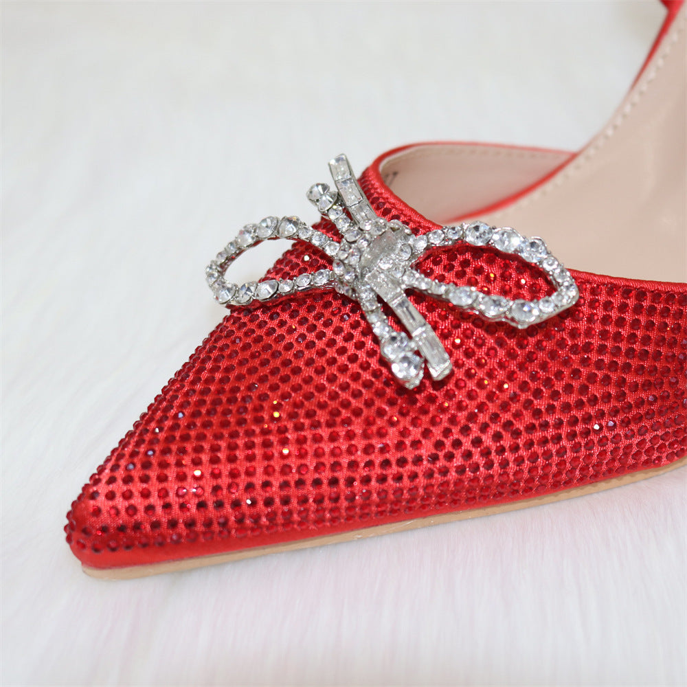 Ladies Bow Silver Buckle Design Pointed High Heels And Bags