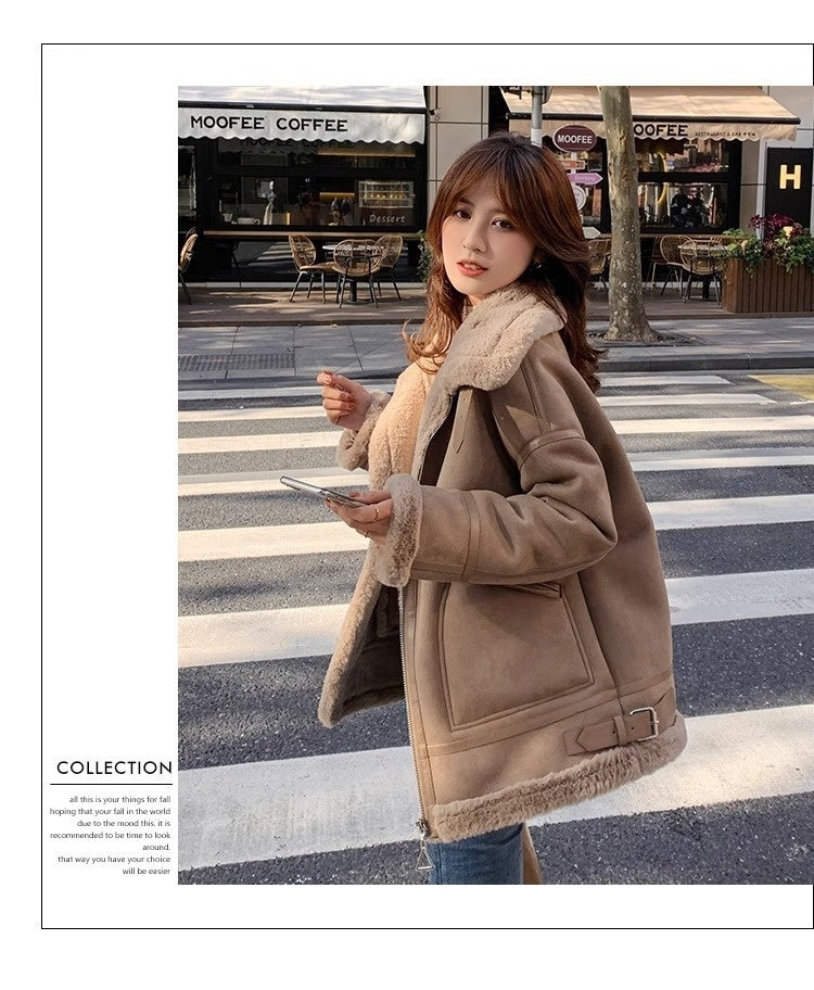 Fur Integrated Berber Fleece Coat Women