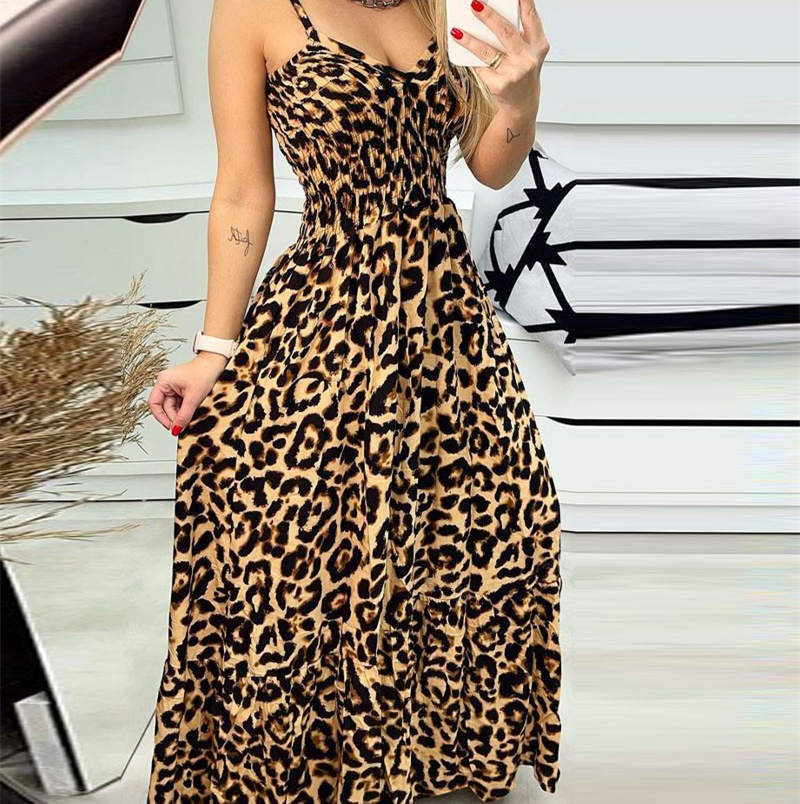 European And American Leopard Print Suspender Dress