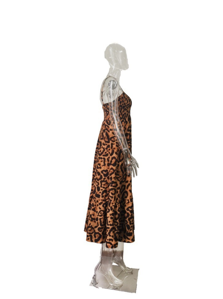 European And American Leopard Print Suspender Dress