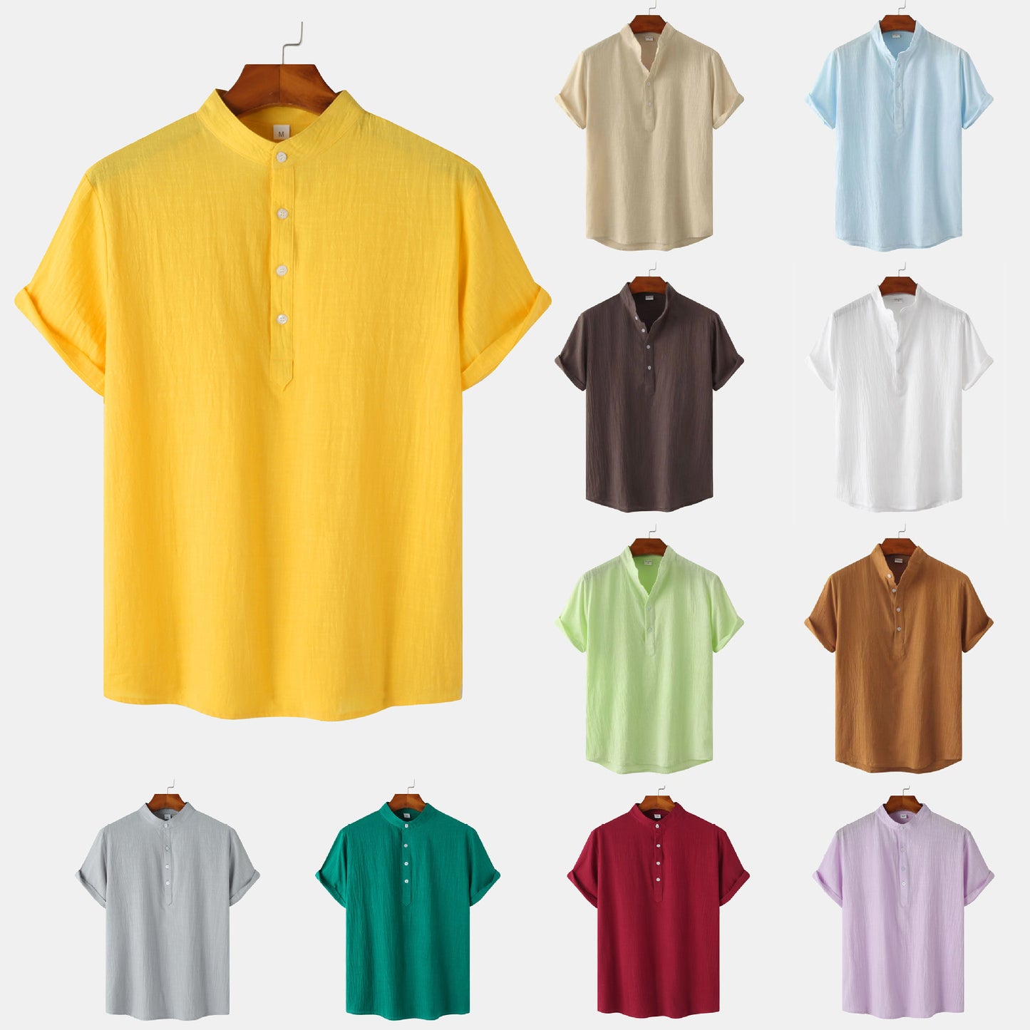 Casual Solid Color Shirt Short Sleeve Shirt Beach T-Shirt Tops Summer Mens Clothing