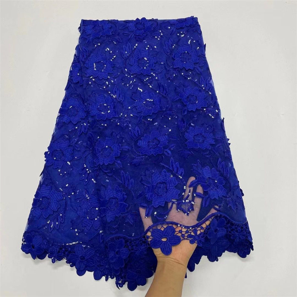 Water Soluble Lace With Sequins Embroidered Flower Texture Mesh Fabric