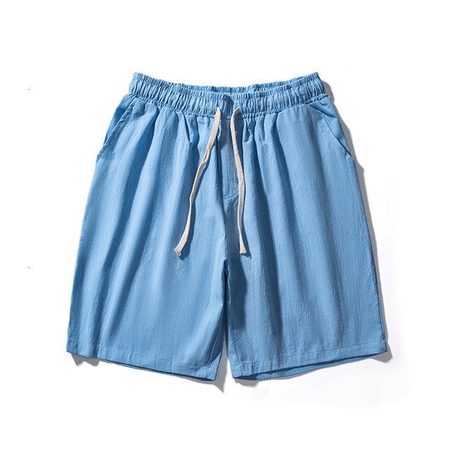 Cotton Line Shorts Men Summer Elastic Waist